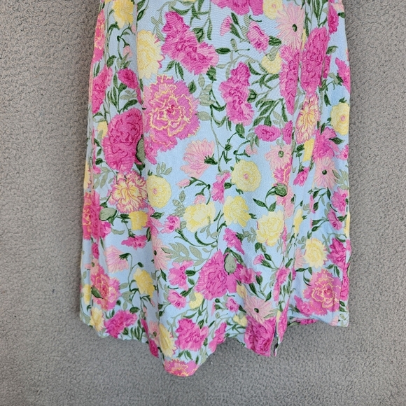 Wayf Womens Minidress Sz L Pink Carnations Tie Straps Adj. Sweetheart Neckline - Picture 3 of 13